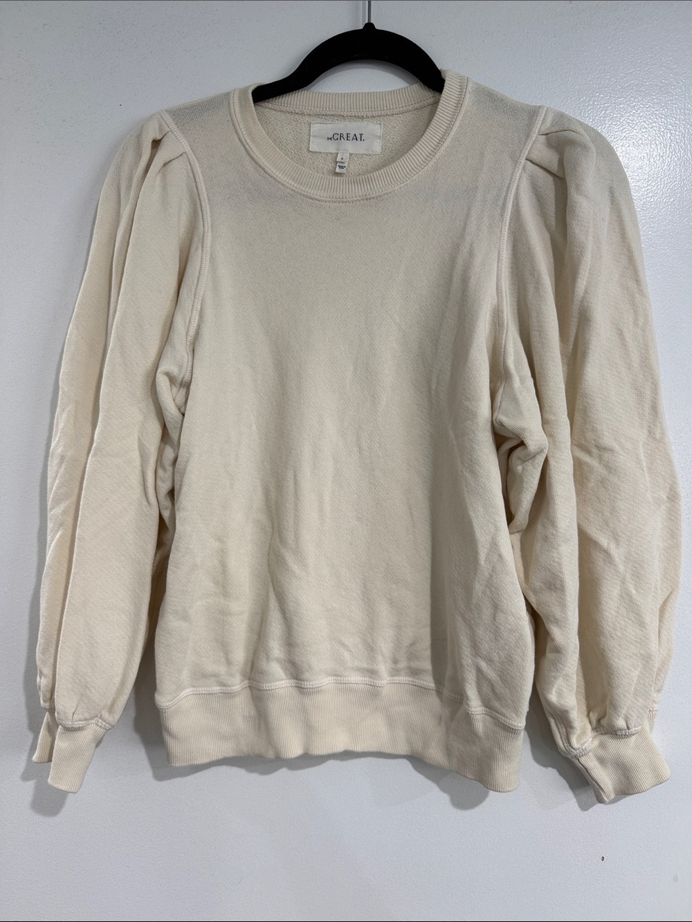 THE GREAT. Cream Ribbed-Neck Sweatshirt